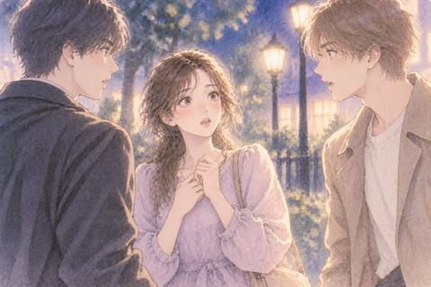 二股が知られて戸惑う女性と二人の相手