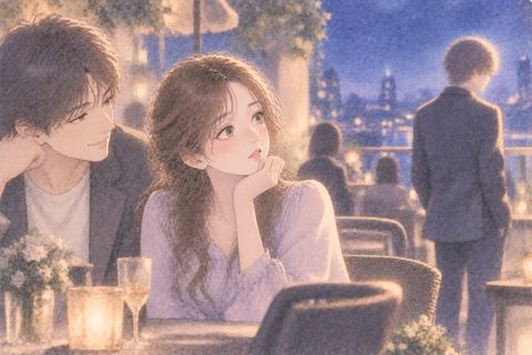 恋人と別の相手の間で考え込む女性