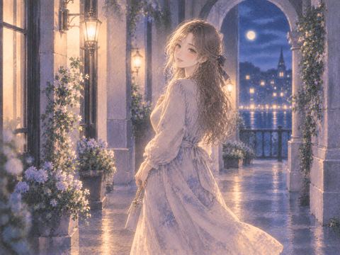 夜の光の中で品よく佇む綺麗な見知らぬ女性