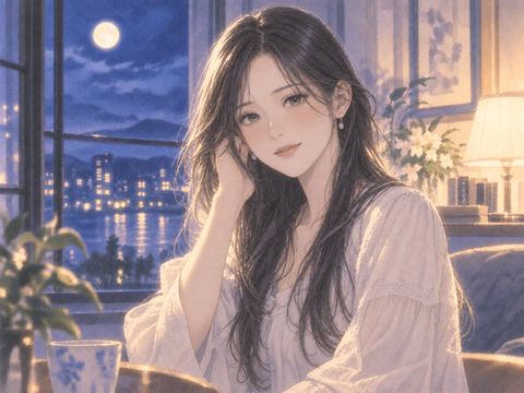 月明かりに照らされた艶のある黒髪の見知らぬ女性