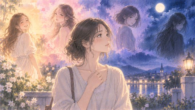 見知らぬ女性を前に自分の感情を振り返る女性の夢のイメージ