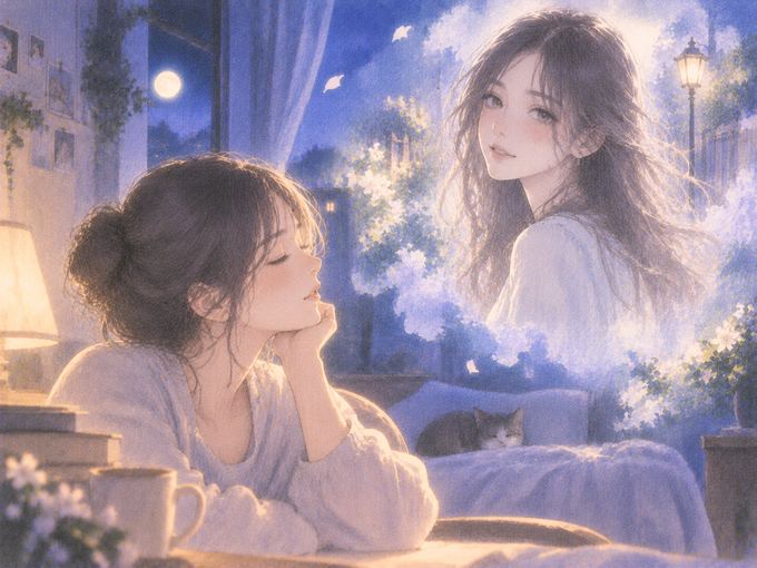夢の中で鮮明に見える見知らぬ女性の顔と距離を振り返る女性