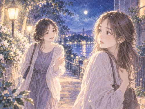 夜道で見知らぬ女性から声をかけられ振り向く女性