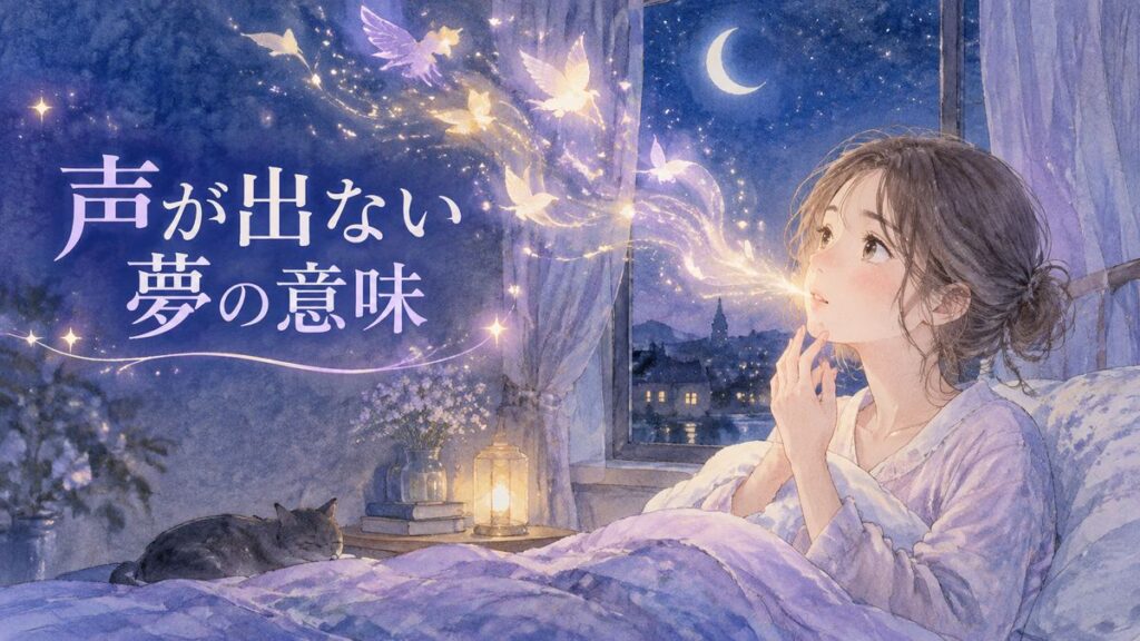 夜の部屋で女性と光る声の夢のモチーフ