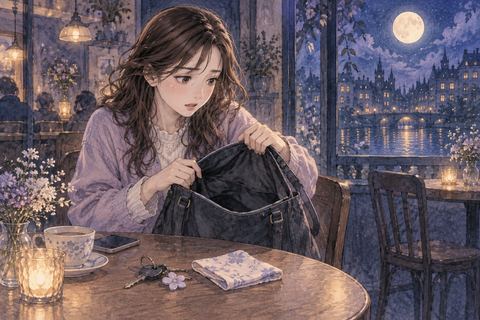 夜の店内でバッグから財布がなくなったことに気づく人物の夢