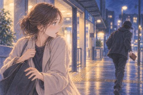 顔のよく見えない知らない人が財布を持ち去る夢の場面