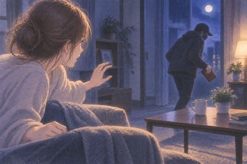 夜の室内で泥棒らしい人影が財布を持ち去る夢
