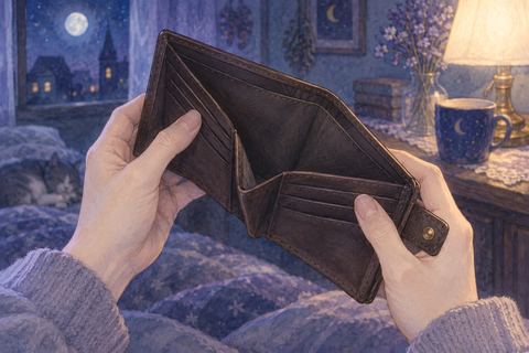 開いた財布の中から現金やカードだけがなくなっている夢の場面