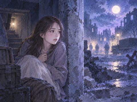 暗い建物の陰で息をひそめる人物