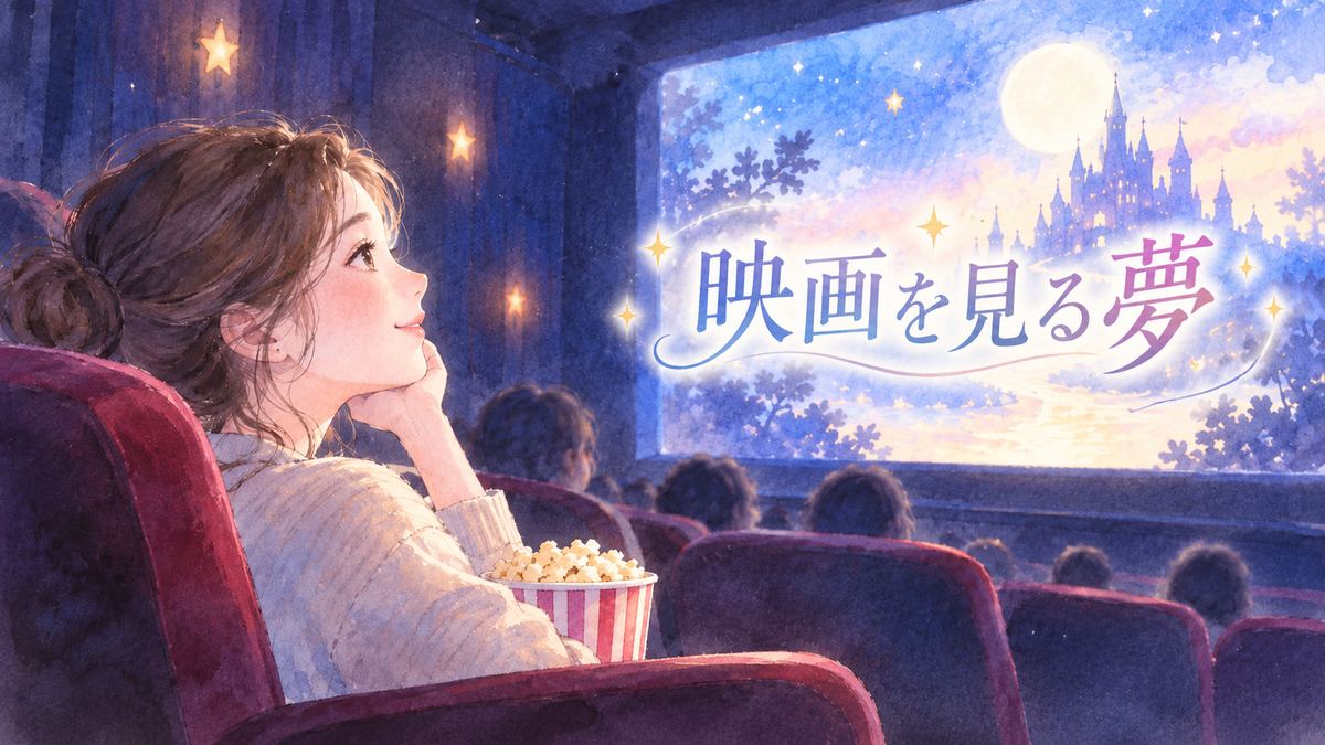 夢の映画館でスクリーンを見つめる大人の女性