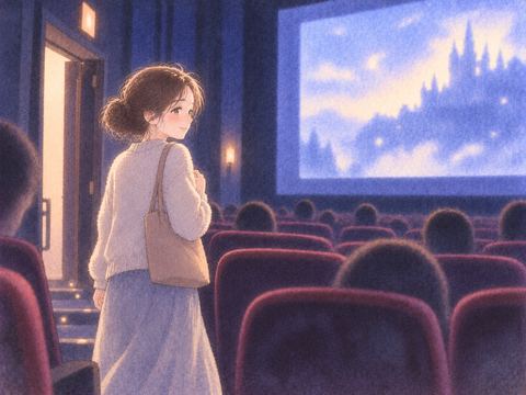 上映途中の映画館で席を立つ女性