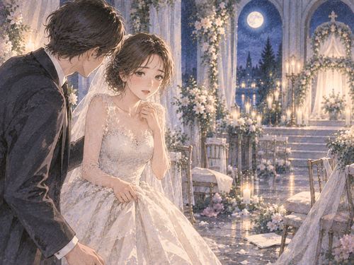 結婚式場で困った表情を浮かべる女性と支える人