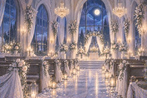 月明かりに照らされた静かな夜の結婚式場