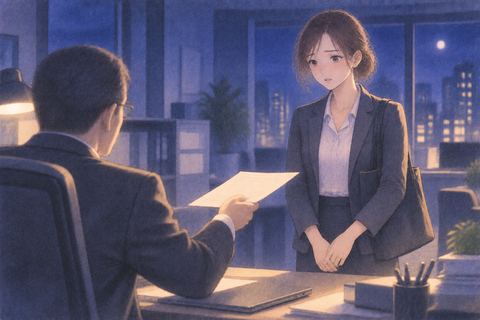 職場で解雇を告げられ戸惑う人物