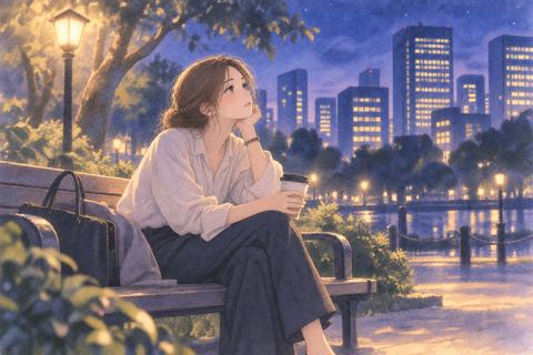 仕事時間に職場を離れ静かな場所で休む人物