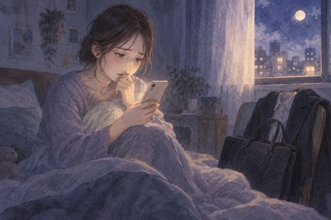 職場へ連絡できずスマートフォンを握る人物