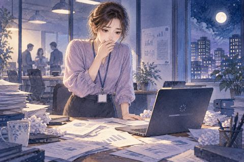 大きな仕事の失敗に気づき静かに青ざめる人物