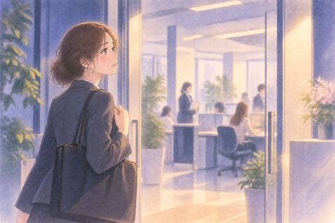 新しい職場へ初出勤する人物