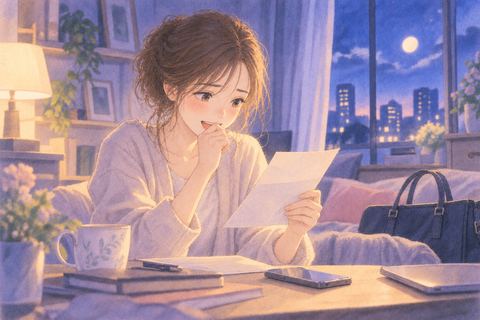 採用の知らせを受けてほっとする人物