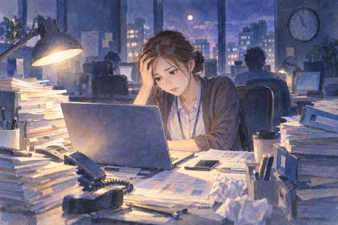 仕事が進まず複数の作業に困っている人物