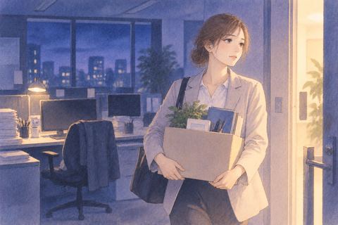 自分で荷物をまとめ職場を静かに去る人物