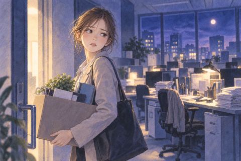 職場を離れたくない気持ちで立ち止まる人物