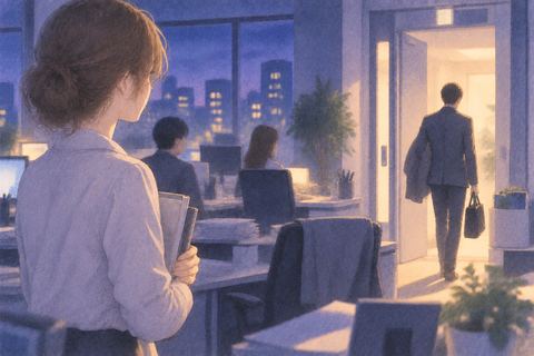 職場を去る同僚を見送る人物