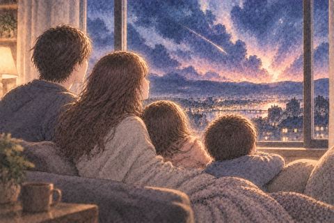 終末の夜に家族と寄り添う女性