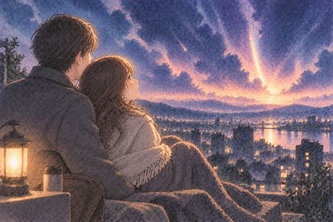 終末の夜に好きな人と寄り添う女性