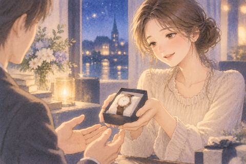 腕時計を相手へ優しく手渡す女性