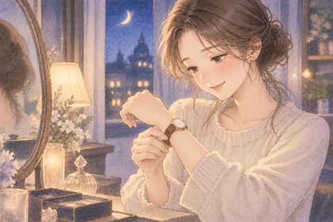 手首に腕時計をつけて確かめる女性