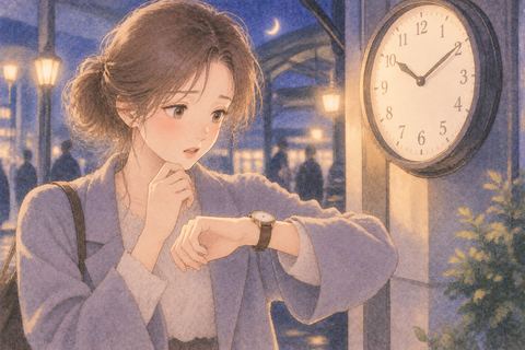 時刻のずれた腕時計に戸惑う女性