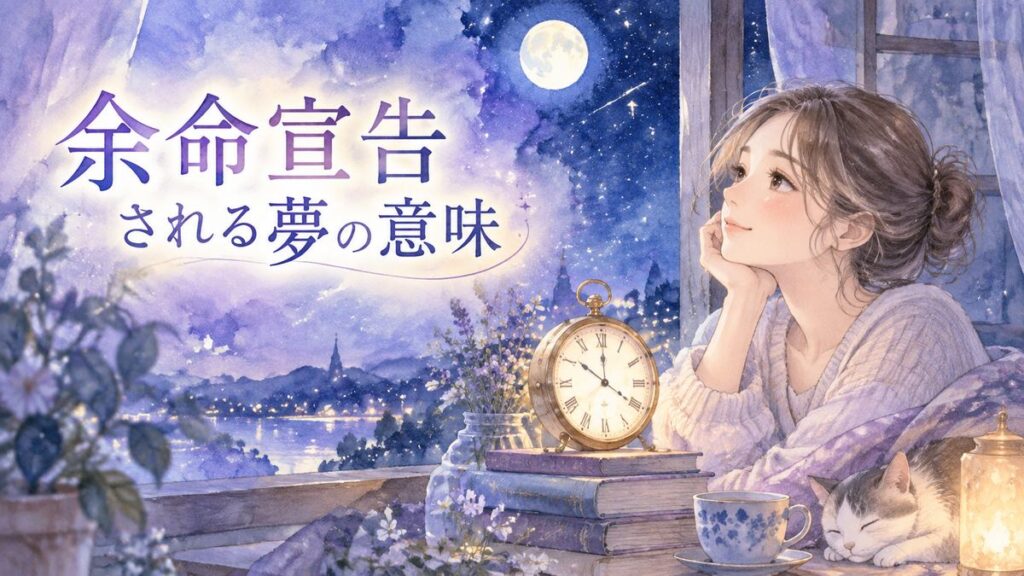 夜空を見上げる女性と淡い光に包まれた時計の夢のモチーフ
