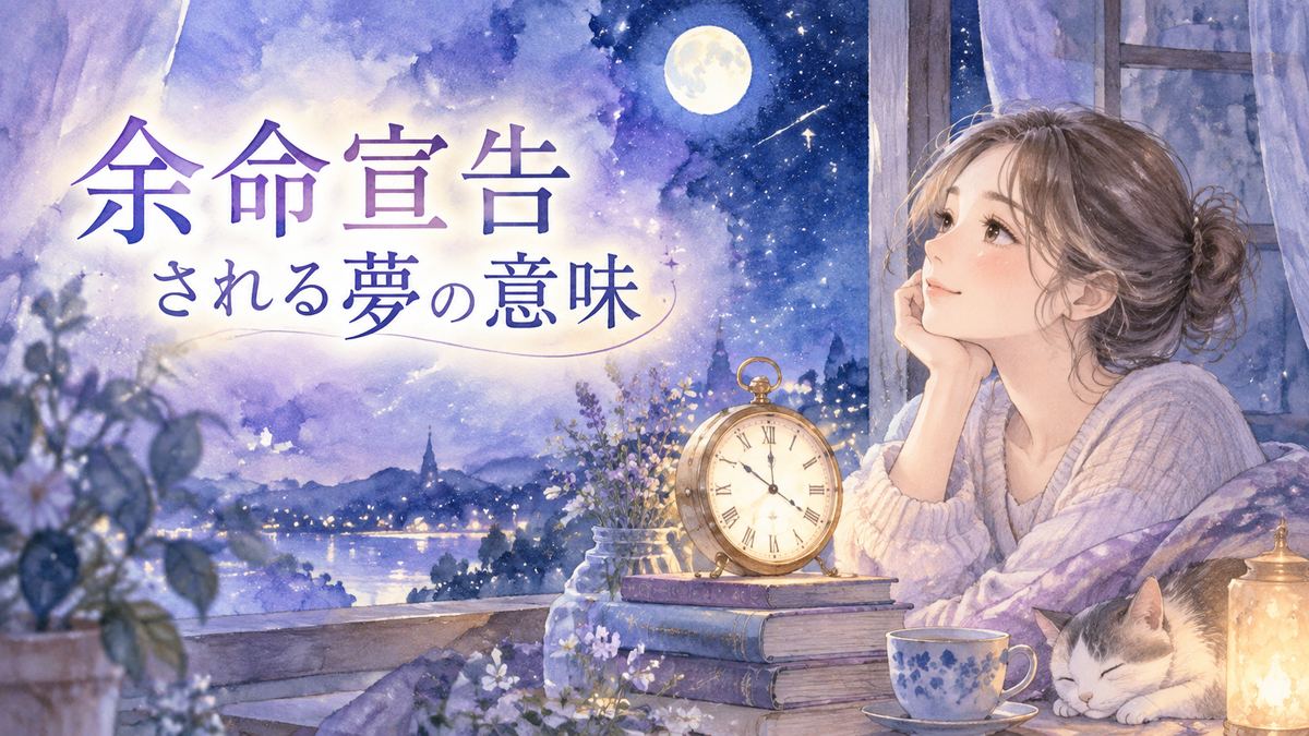 夜空を見上げる女性と淡い光に包まれた時計の夢のモチーフ