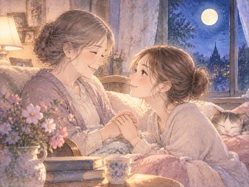 親子が温かな光の中で向き合う夢の象徴場面