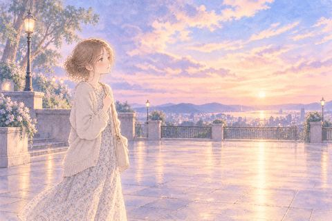 誰もいない広い場所で寂しそうに立つ女性
