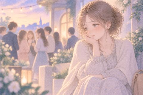 人の輪から離れて静かに涙を流す女性