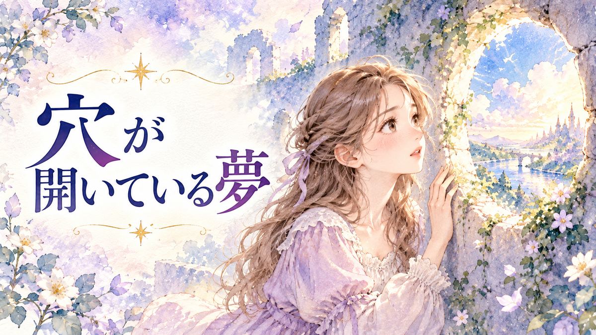 壁の丸い穴から差す光を見つめる大人の女性