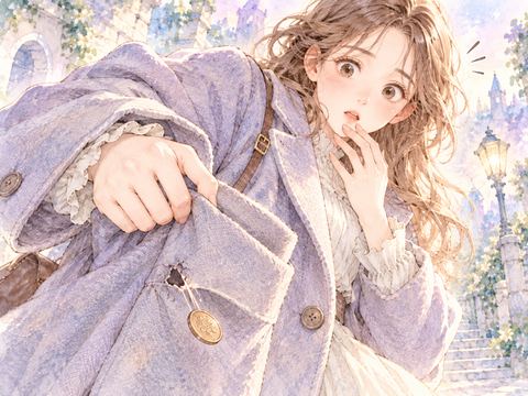 穴の開いたポケットから落ちる小銭を見る女性
