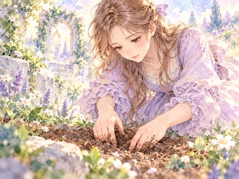 道具を使わず両手で柔らかい土を掘る女性