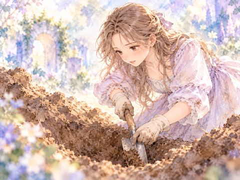 周囲を気にせず夢中で穴を掘り続ける女性