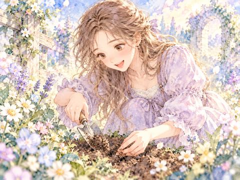 楽しそうに笑いながら土を掘り進める女性