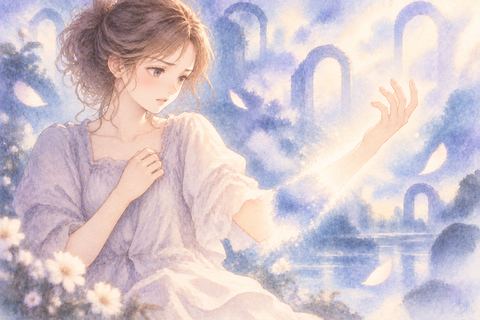 片腕が夢の光の中で途切れた女性