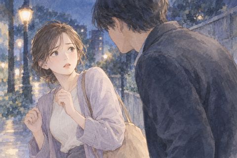 近づく男性に戸惑いながら距離を取る女性