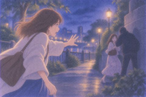 襲われそうな友人へ手を伸ばす女性