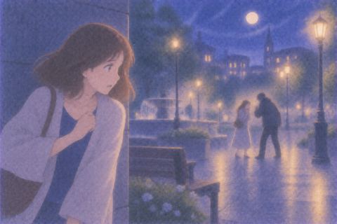 遠くで襲われそうな他人を見る女性