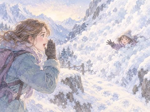 雪崩に巻き込まれた友達の名前を呼ぶ女性