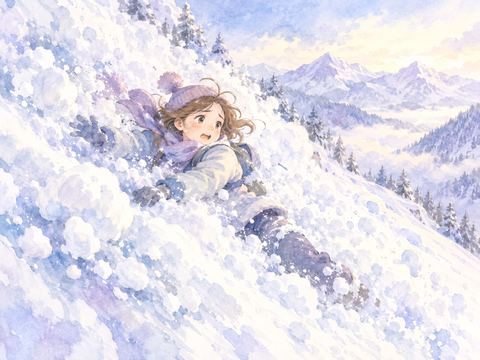 雪崩に押されて斜面を滑り流される女性