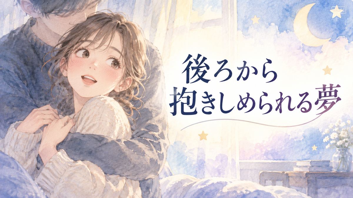 背後から抱きしめられて振り返る大人の女性