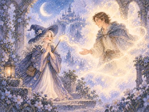 魔法で会いたかった人を呼び出して喜ぶ女性の魔法使い